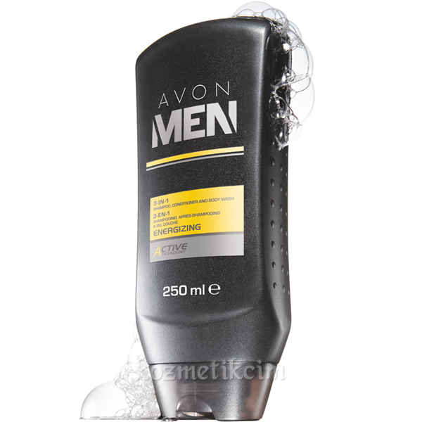 AVON Men Energizing 3'ü 1 Arada Şampuan, Saç Kremi ve Vücut Şampuanı - 250ml