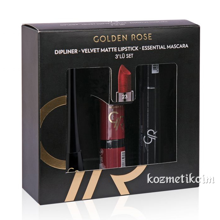 Golden Rose Dipliner - Velvet Matte Lipstick - Essential Mascara 3'lü Set