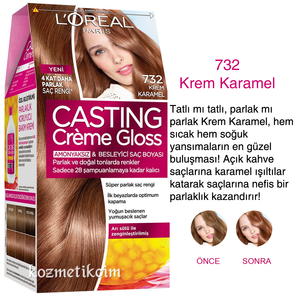 L'Oréal Casting Créme Gloss Amonyaksız ve Besleyici Saç Boyası 732 Krem Karamel
