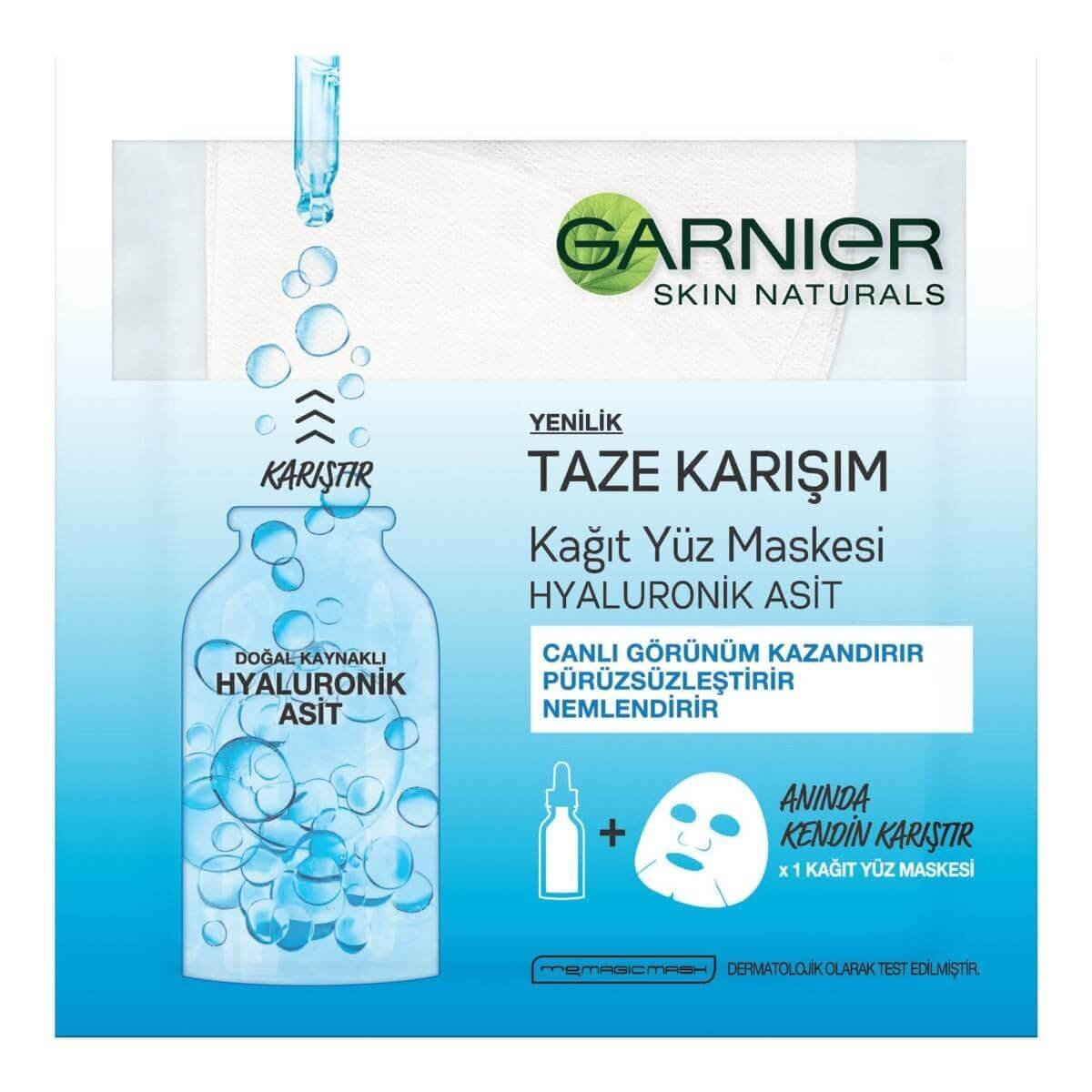 Garnier Taze Karışım Hyaluronik Asitli Tek Kullanımlık Kağıt Yüz Maskesi