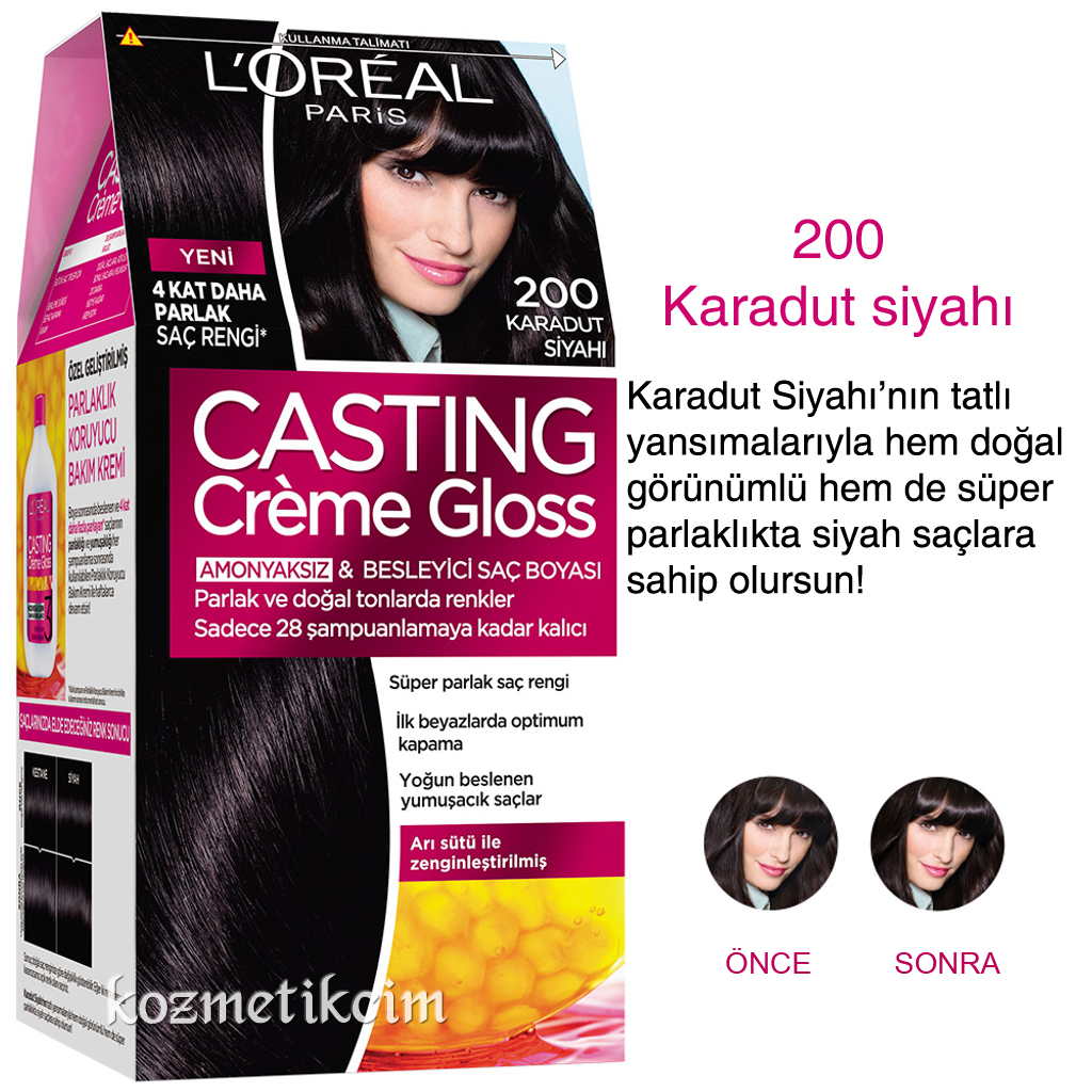 L'Oréal Casting Créme Gloss Amonyaksız ve Besleyici Saç Boyası 200 Karadut Siyahı