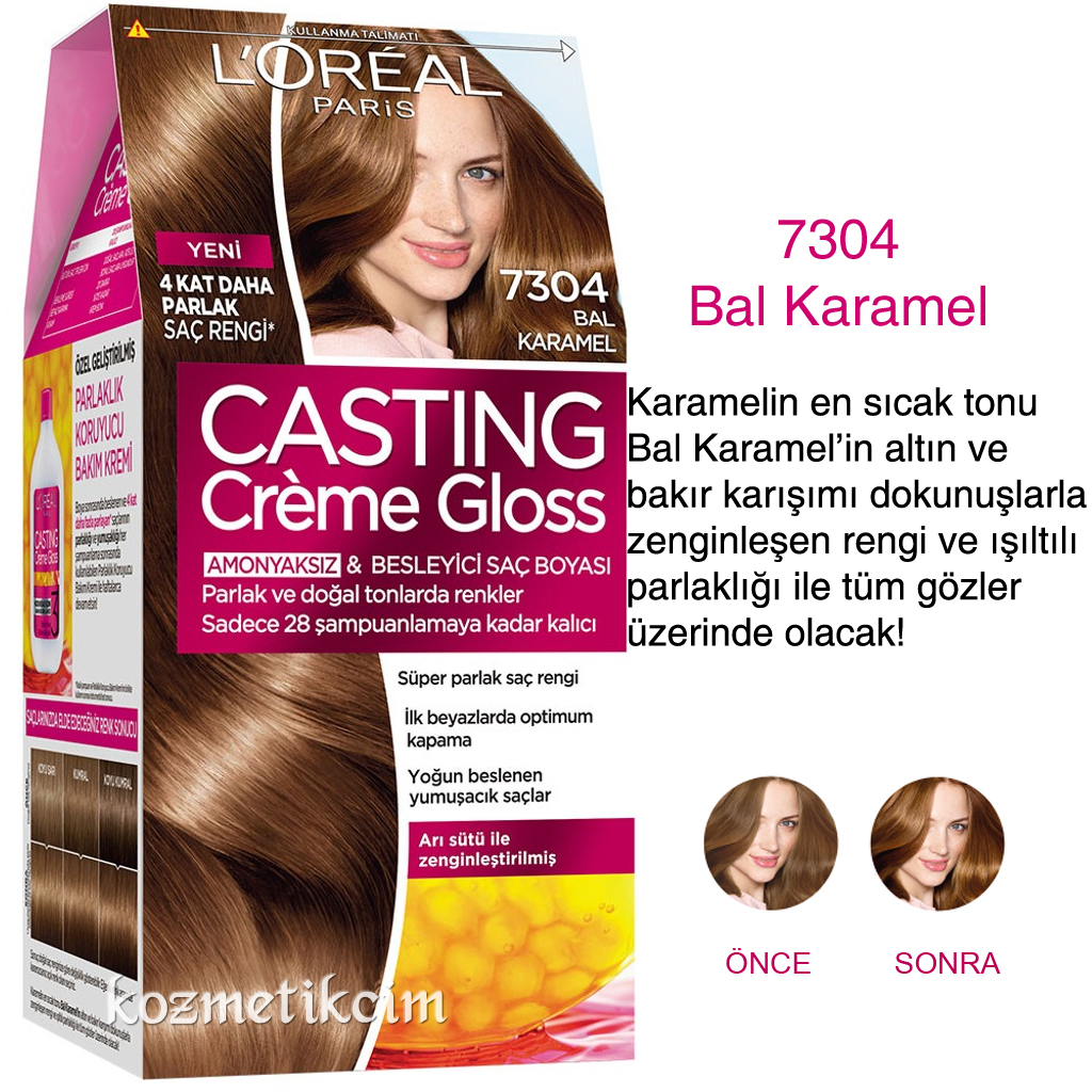 L'Oréal Casting Créme Gloss Amonyaksız ve Besleyici Saç Boyası 7304 Bal Karamel
