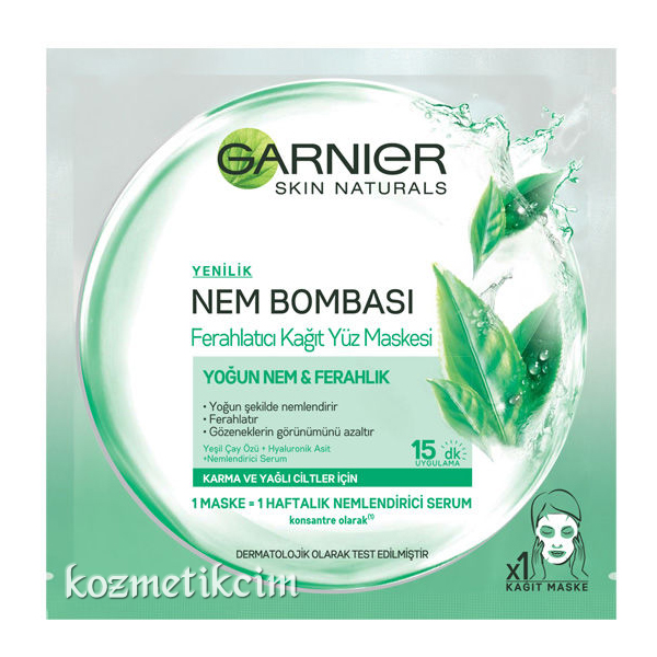 Garnier Nem Bombası Ferahlatıcı Kağıt Yüz Maskesi Yağlı ve Karma Ciltler İçin
