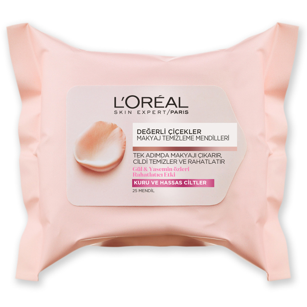 L'Oréal Değerli Çiçekler Makyaj Temizleme Mendilleri Kuru ve Hassas Ciltler İçin