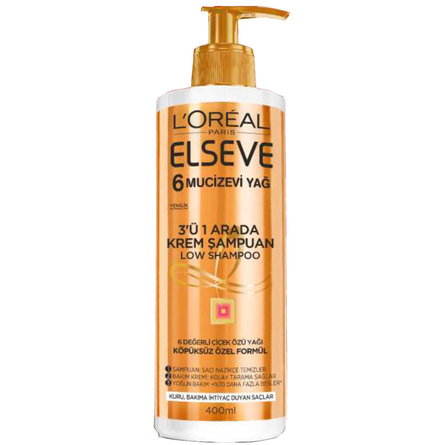 L'Oréal Elseve 6 Mucizevi Yağ 3'ü 1 Arada Krem Şampuan Low Shampoo 400 ml