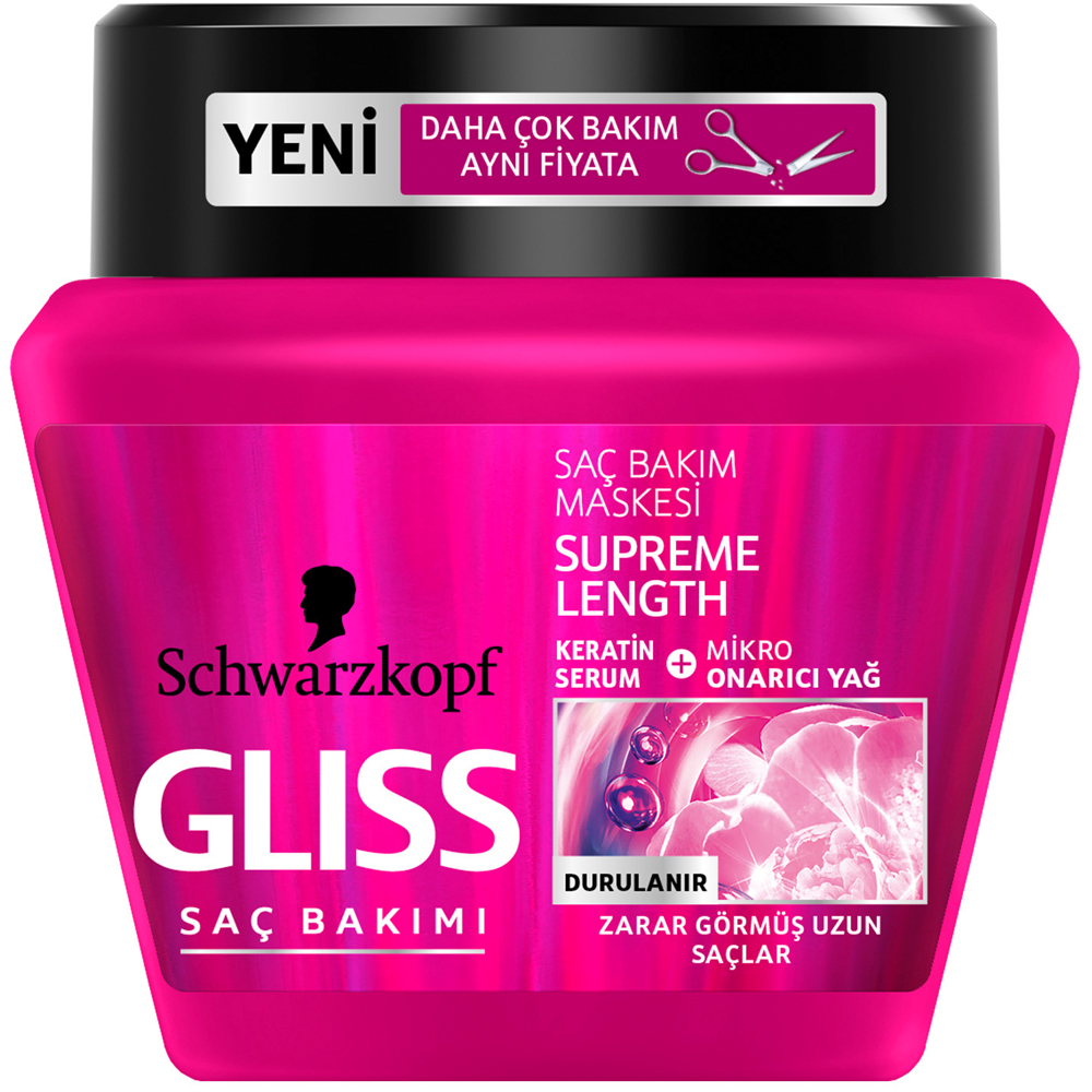Schwarzkopf Gliss Supreme Length Zarar Görmüş Uzun Saçlar İçin Saç Bakım Maskesi 300 ml
