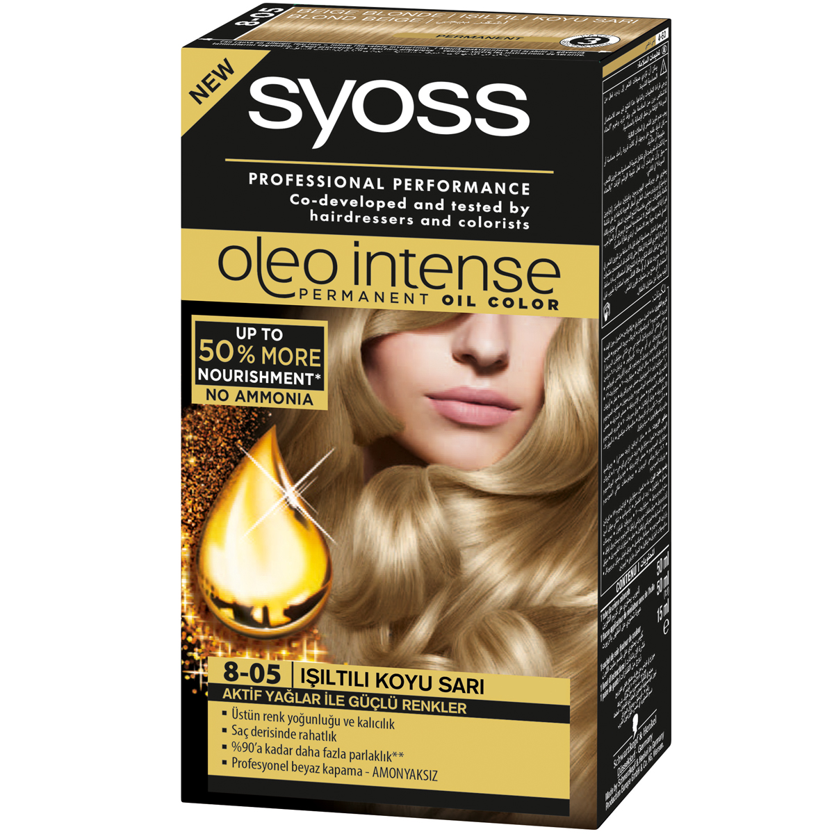 Syoss Oleo Intense Amonyaksız Saç Boyası 8-05 Işıltılı Koyu Sarı