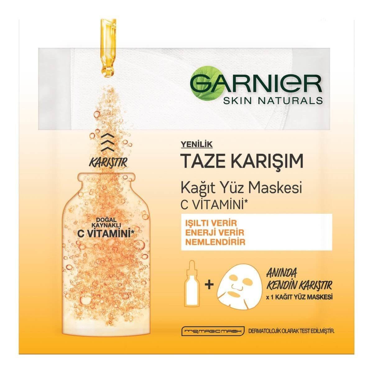 Garnier Taze Karışım C Vitaminli Tek Kullanımlık Kağıt Yüz Maskesi