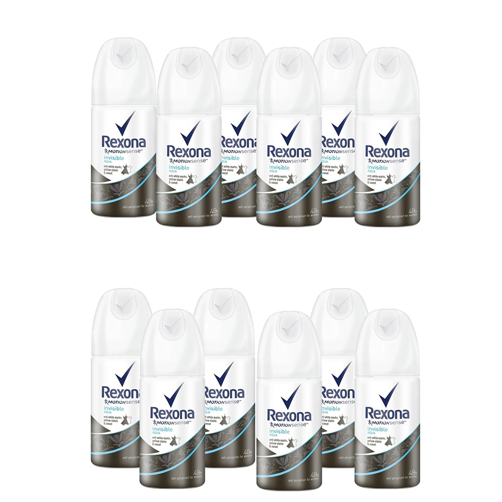 Rexona Women Invisible Black White Aqua Motionsense Deodorant Kadın 35ml Mini 12 Adet